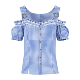 Miederblouse dames, blauw/wit geruit