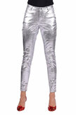 Stretchbroek disco dames metallic zilver