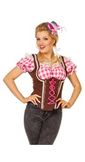 Tiroler top blouse, roze wit ruit, suedine zijpand oktoberfest